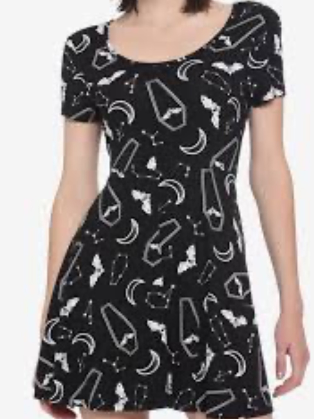 Black Moon & Bat Print Crisscross-Back Midi Dress